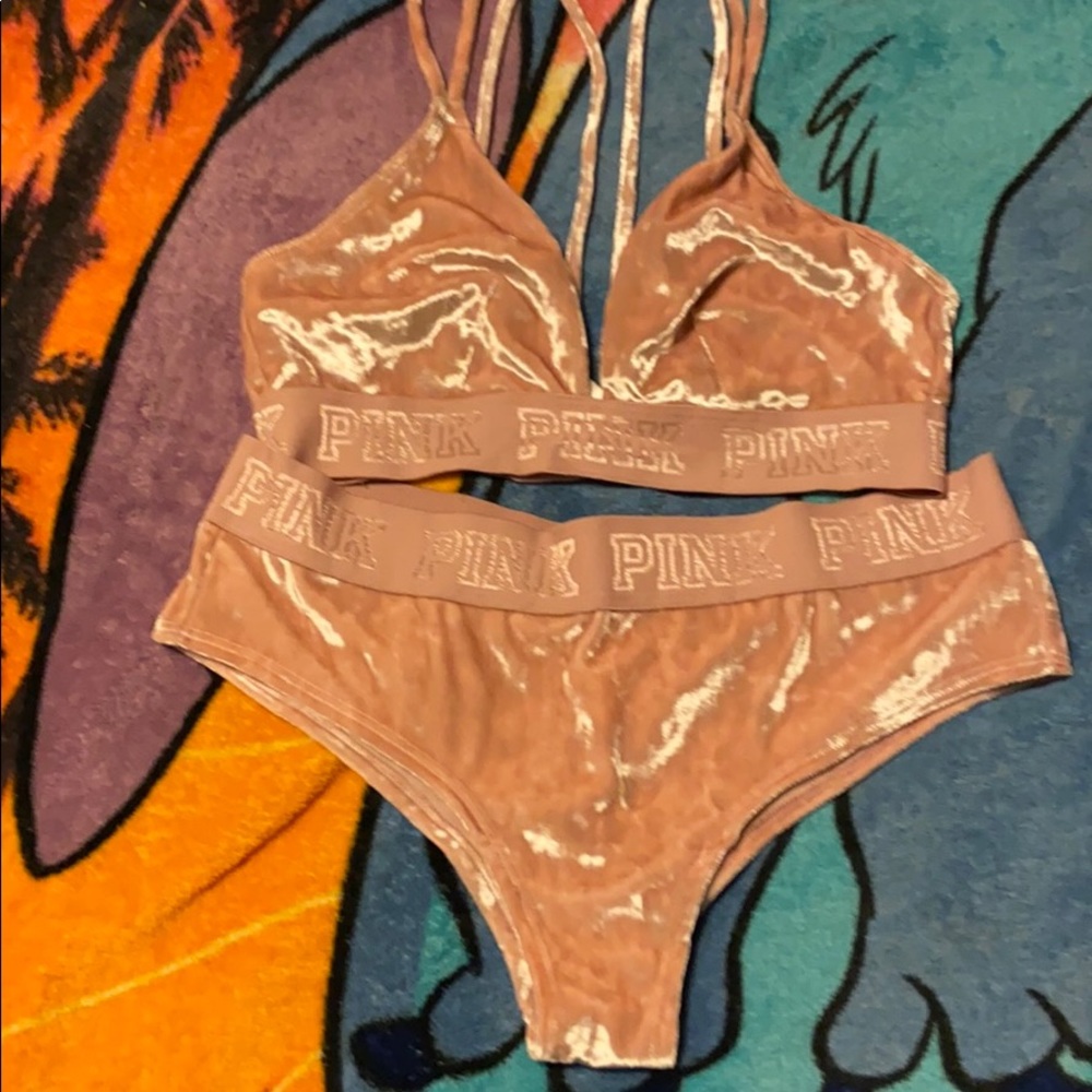 Pink velvet bra and pantie set